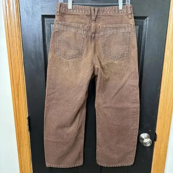 Free People Good Luck High Rise Coated Barrel Jeans Brown Size 27 Loose - Picture 8 of 9